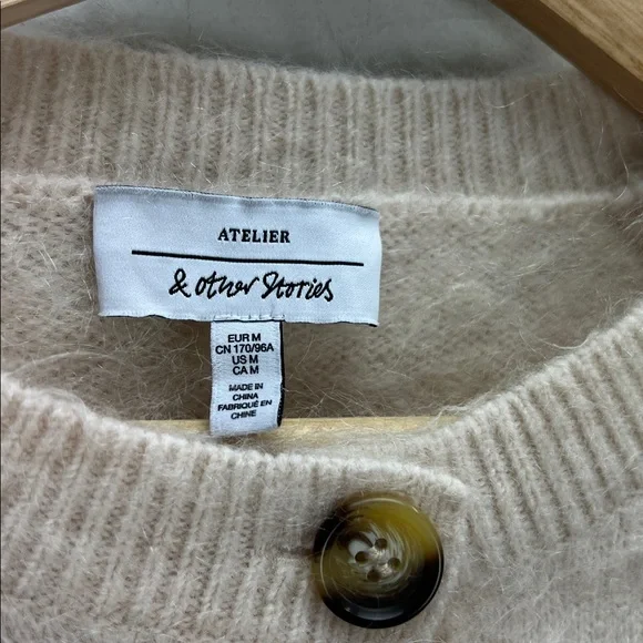 & Other Stories Cream Button-Front Fuzzy Cardigan - Picture 2 of 8